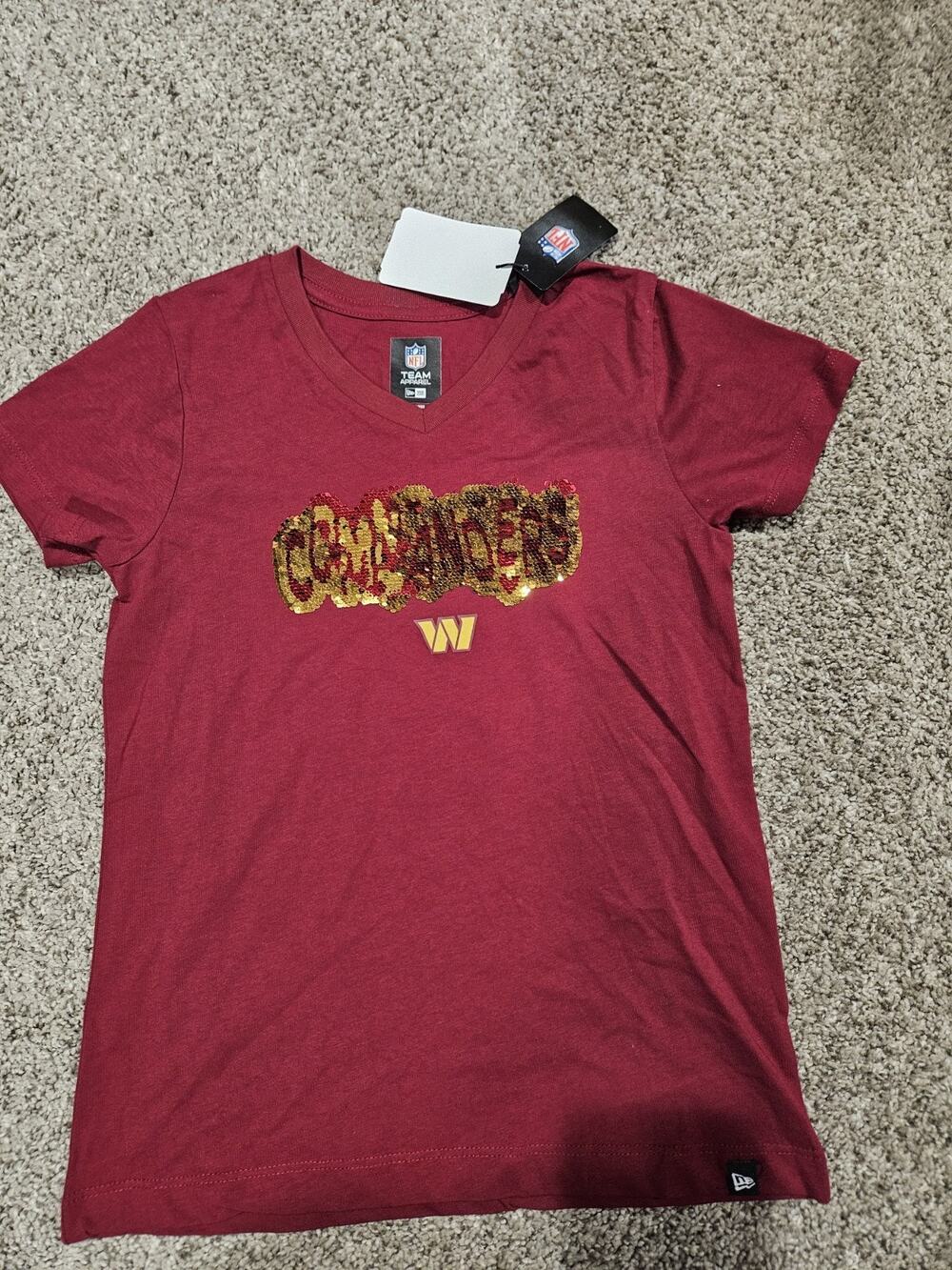 youth 7/8 girls Washington Commanders burgundy flip sequin V-neck T-shirt